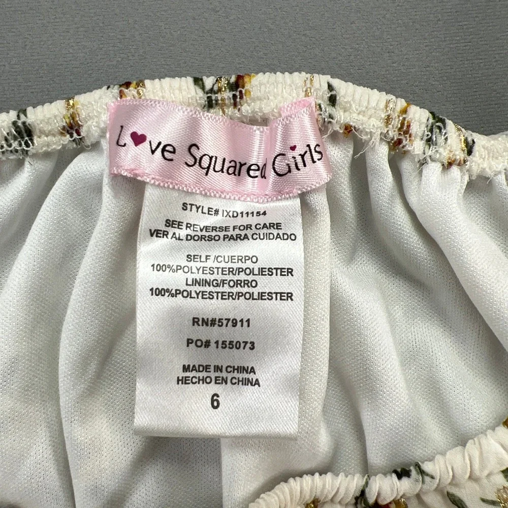Love Squared A Line Dress Girls 6 Beige Floral Smocked Tiered Ruffle Vacation